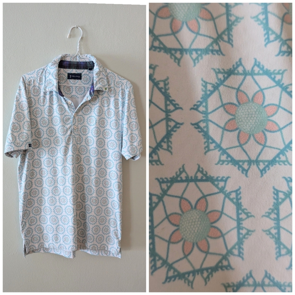 William Murray Golf Polo Shirt Mens Small Geometric Golf Ball Rake Print 86